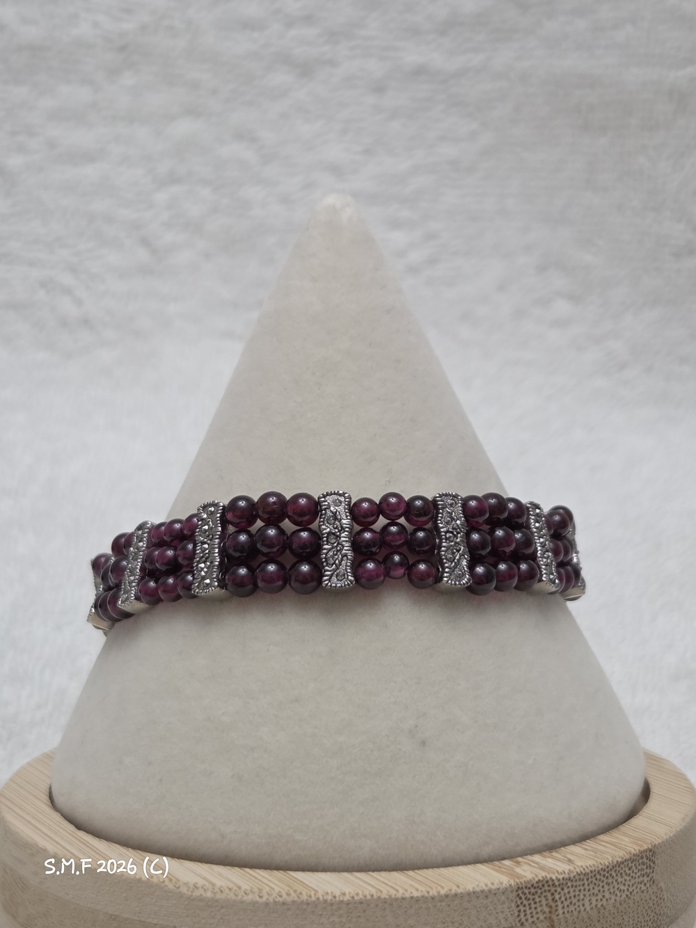 Avon Vintage Triple Strand Genuine Red Garnet & Silver toned Bracelet